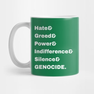 Hate& Greed& Power& Indifference& Silence& GENOCIDE. - Back Mug